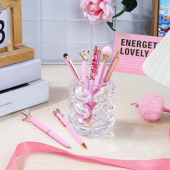 8Pcs Ballpoint Pens Set Metal Crystal Diamond Glitter for Journaling Pink Pen Bl - Picture 5 of 9